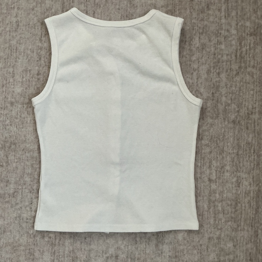 Classic White Ribbed Button-Front Tank Top - Picture 5 of 5